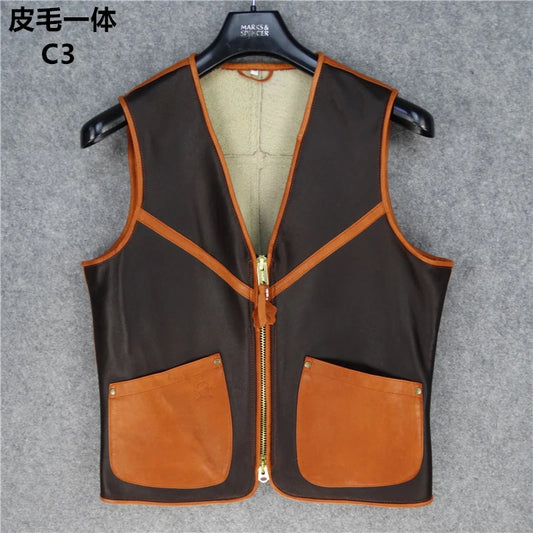 Sheepskin and fur integrated vest Turkish tire wool ultra-thin ultra-light warm vest men's