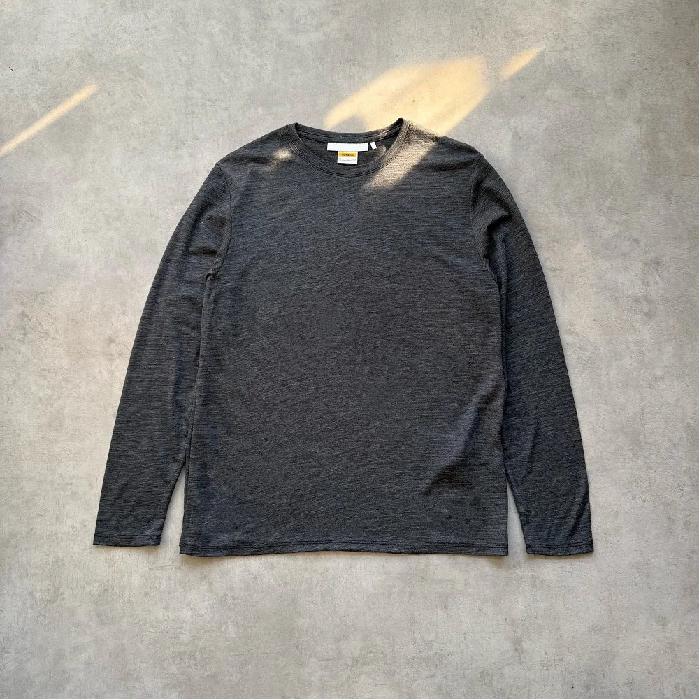 IceBk Icebreaker Merino Wool Outdoor Casual Long Sleeve Crew Neck Pullover Versatile Top Solid Color T-Shirt Men's and Women's