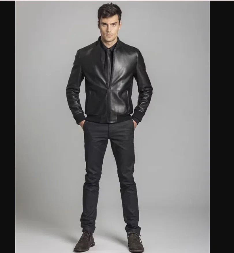 Leather slim fit jacket motorcycle jacket baseball jacket flight suit plus size men's clothing