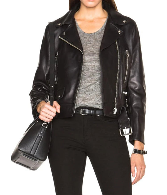Women's Italian Oil Wax Sheepskin Heavy Wash Folded Belt Slim Fit Locomotive Suit
