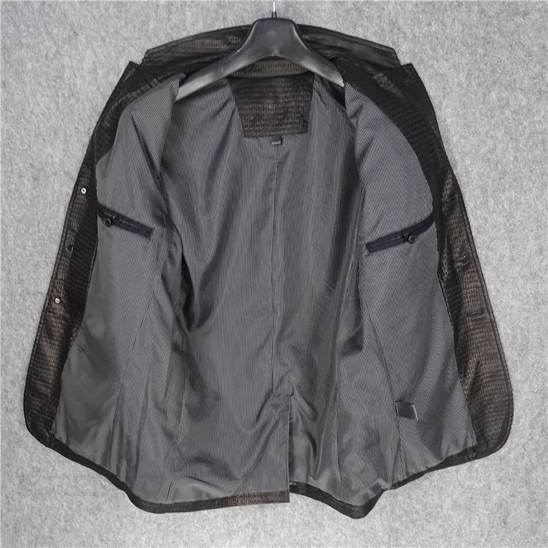 Whole body punched, breathable and comfortable suit, first layer imported sheepskin leather leather jacket men