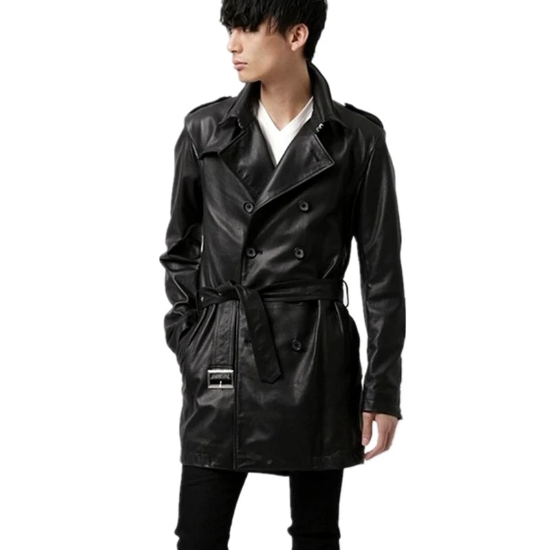 The first layer of uncoated sheepskin leather leather jacket imported from Italy, men's trench coat, slim fit