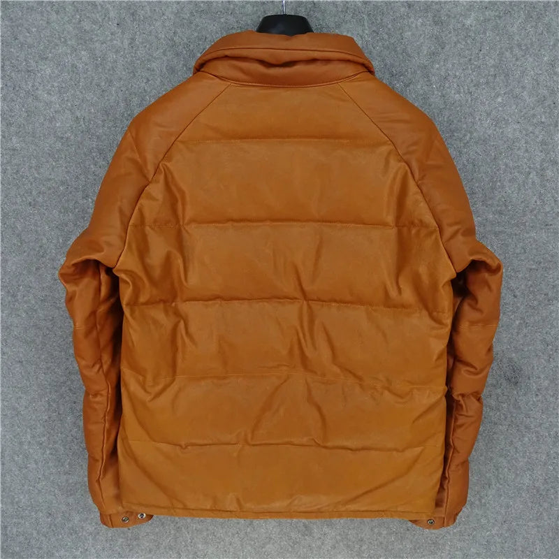 The first layer of sheepskin leather leather jacket men's thickened white duck down jacket stand-up collar men's models