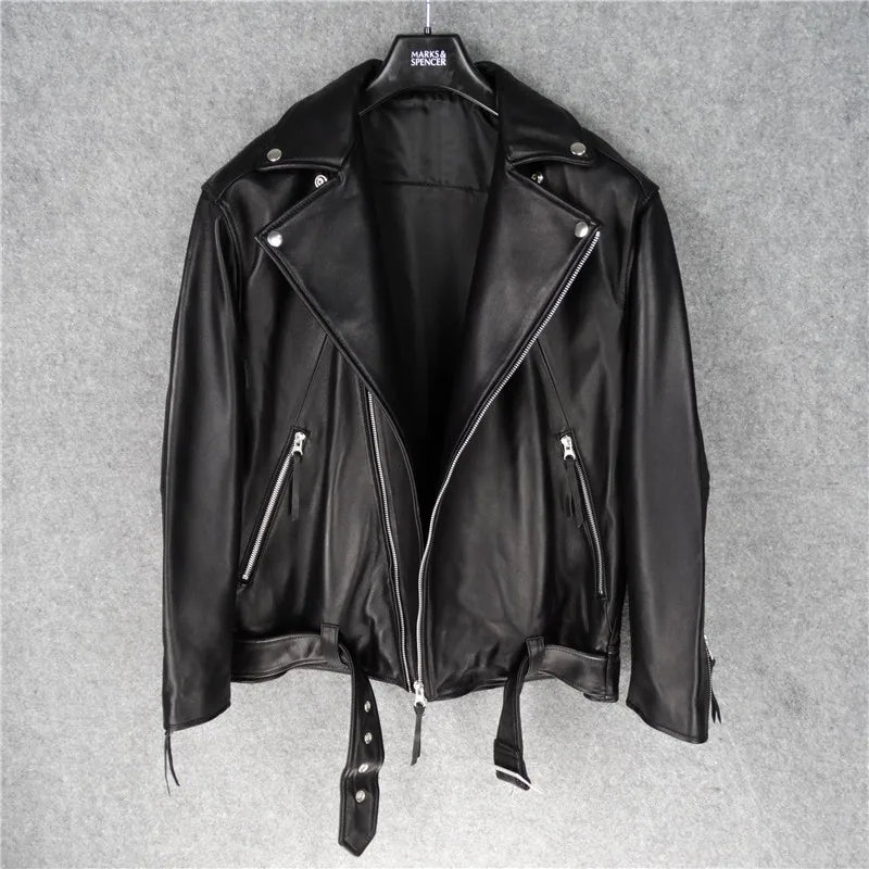 Oversize large silhouette leather jacket female locomotive boyfriend style