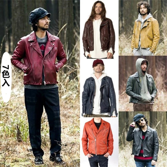 Locomotive Japan Dunhou Uncoated Water Dyed Vegetable Tanned Sheepskin Cable-stayed Leather Jacket Men's Light Old Folds