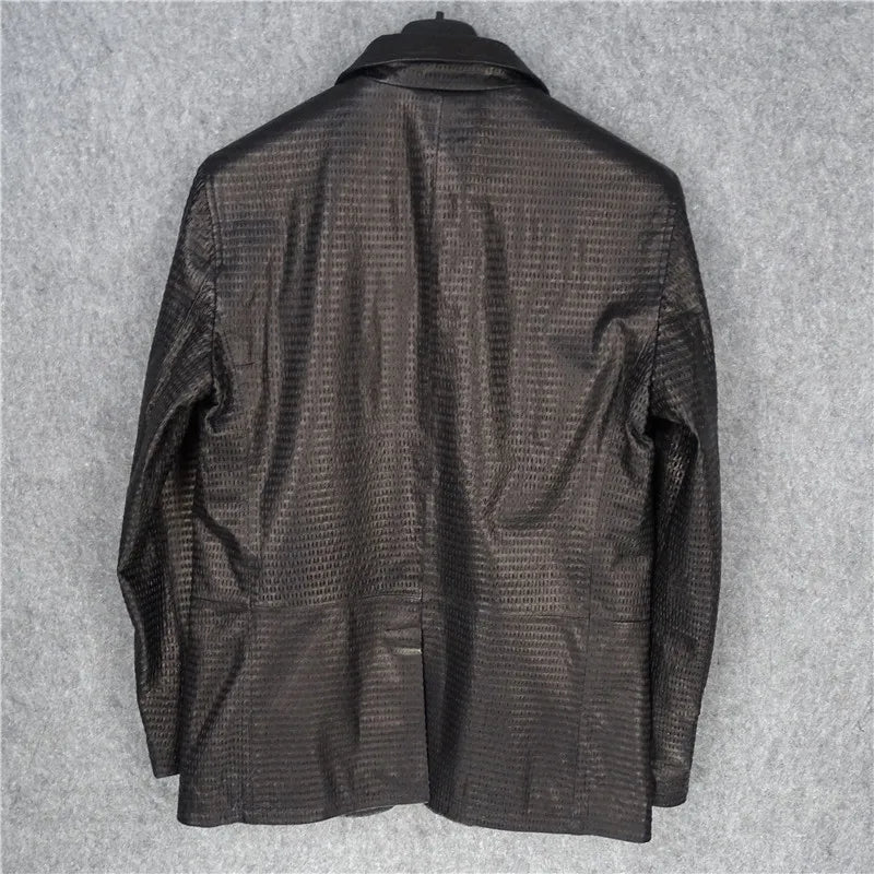 Whole body punched, breathable and comfortable suit, first layer imported sheepskin leather leather jacket men
