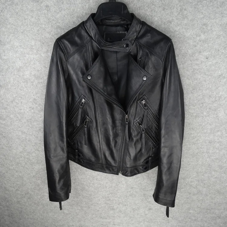 Leather leather jacket women's short Haining locomotive leather jacket 2023 spring and autumn new Korean version slim and thin